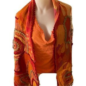 Chelsey by Joseph Wrap -26x66 orange tan , embroidered wool blend.  Nordstrom